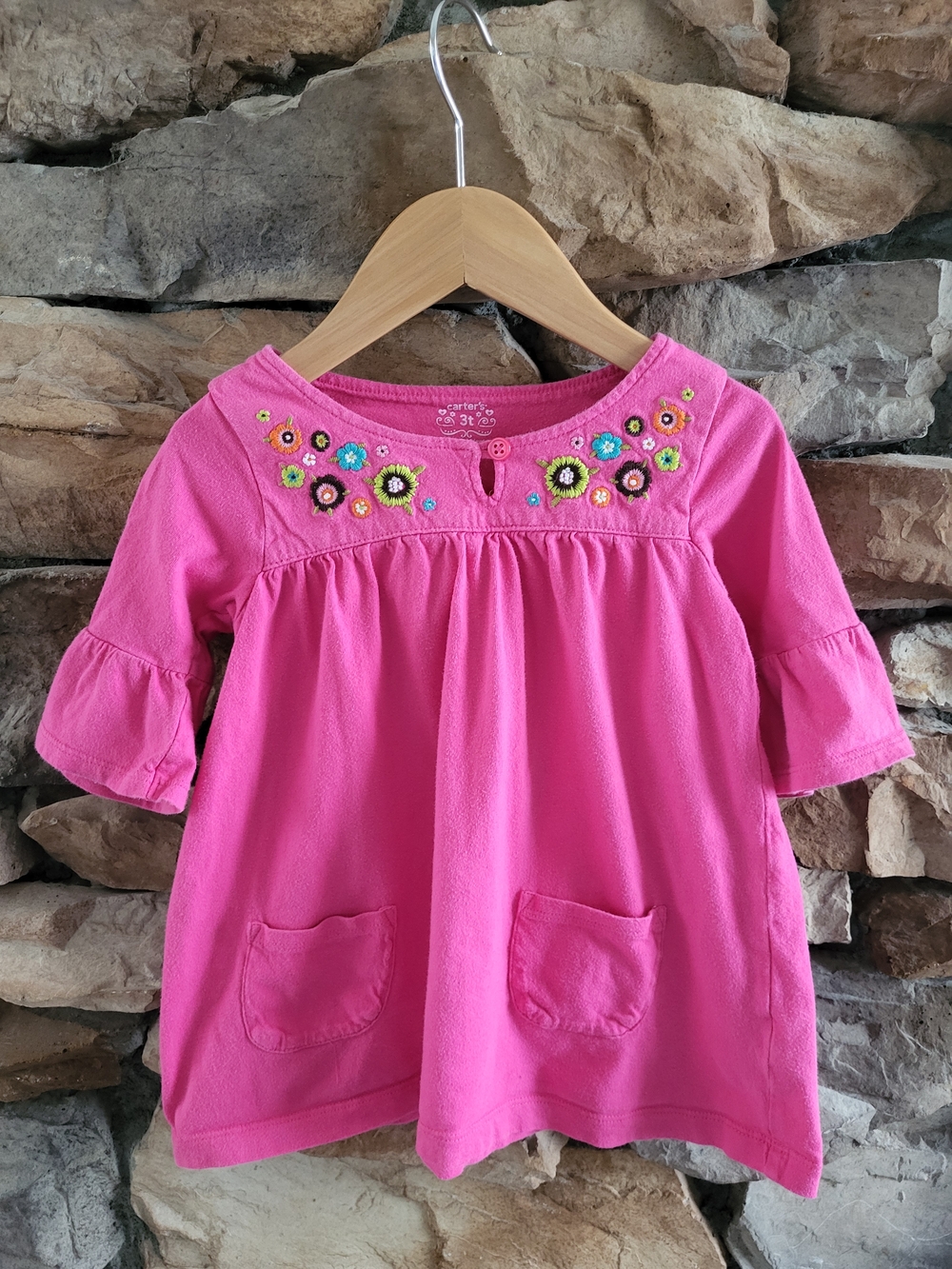 Pink Floral Embroidered Tunic Peasant Top